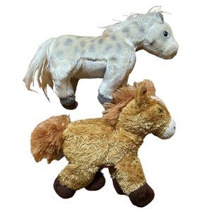 Ty Beanie Babies LOT Lightning Horse Plush Retired & Aurora World Brown Horses